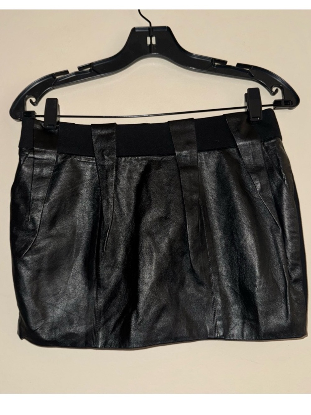 T&D Women Black 100% Sheepskin Leather Micro Mini Skirt Size S